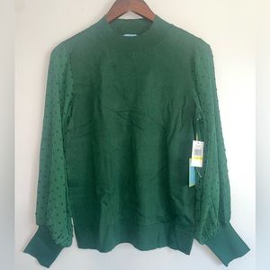 Cece Clip Dot Sleeve Sweater in Green Size Medium